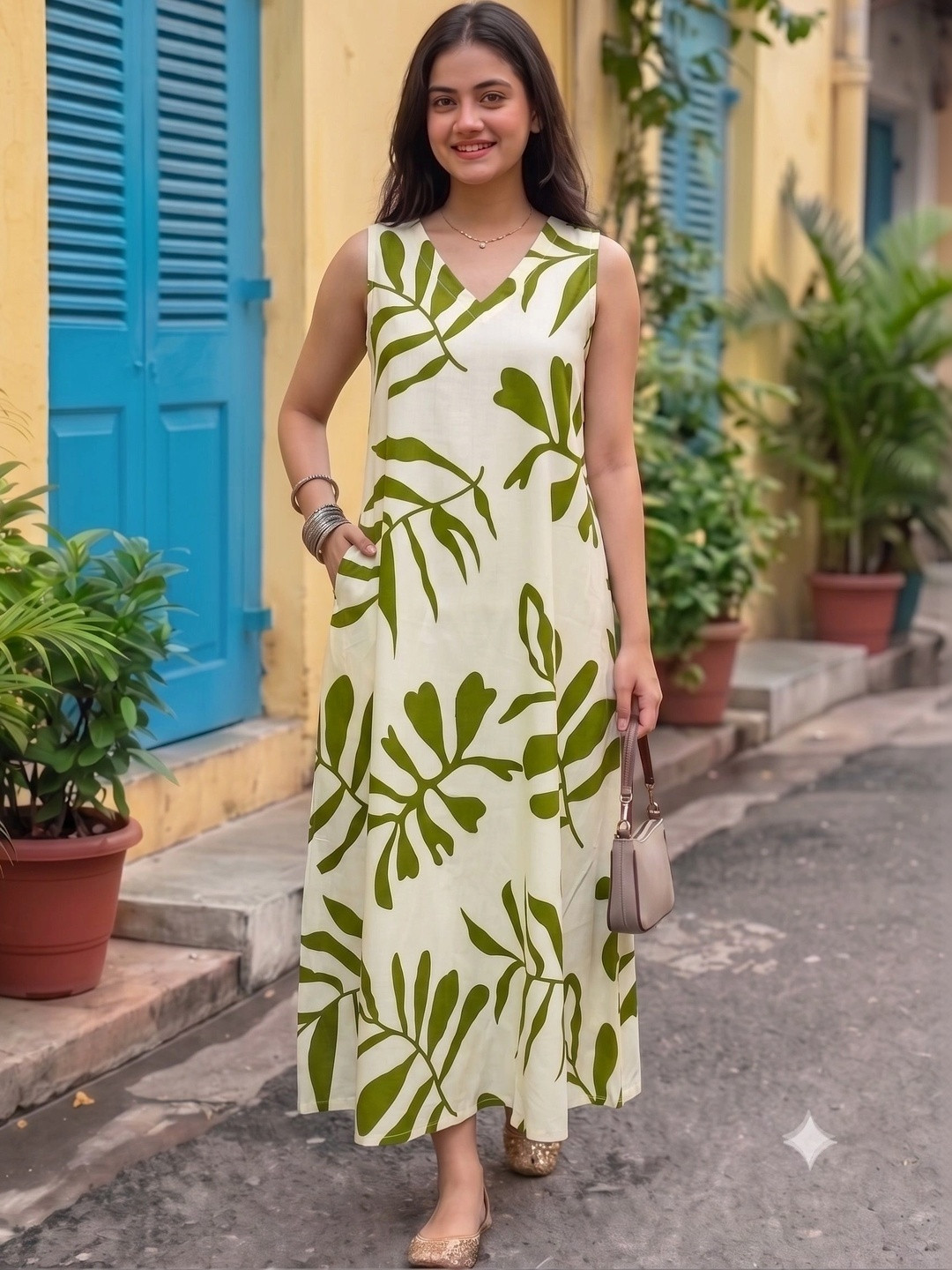 PIMU Floral Print A-Line Maxi Dress