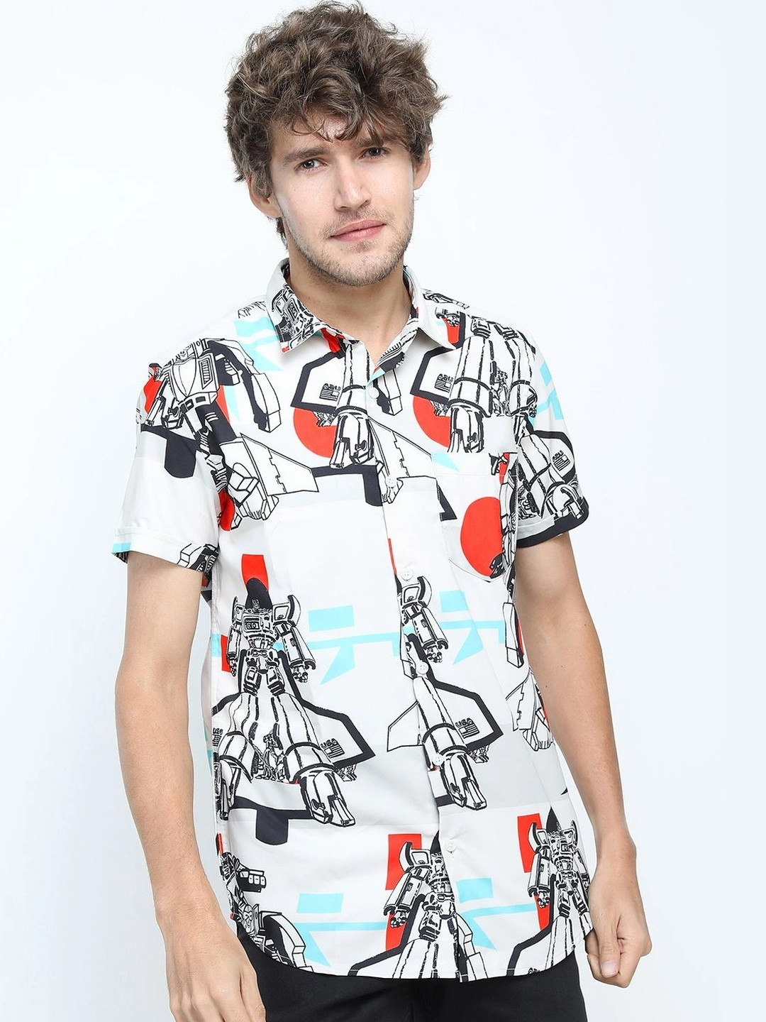HIGHLANDER Men Beige Slim Fit Printed Casual Shirt