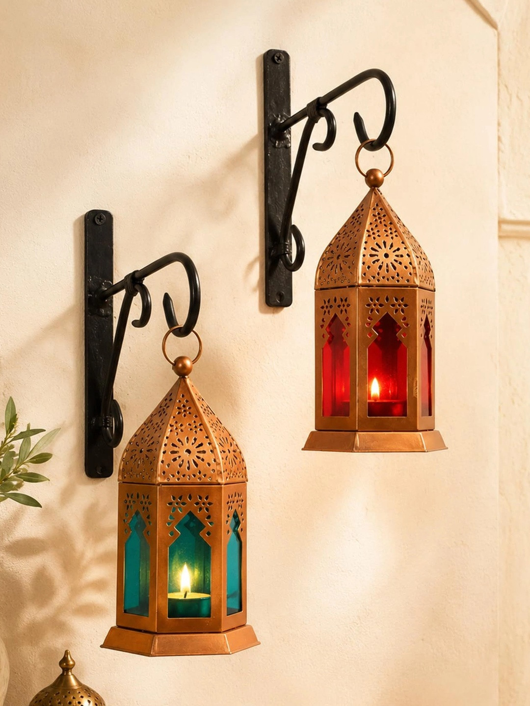 Homesake Set of 2 Copper-Toned Solid  Lantern with Wall Hook
