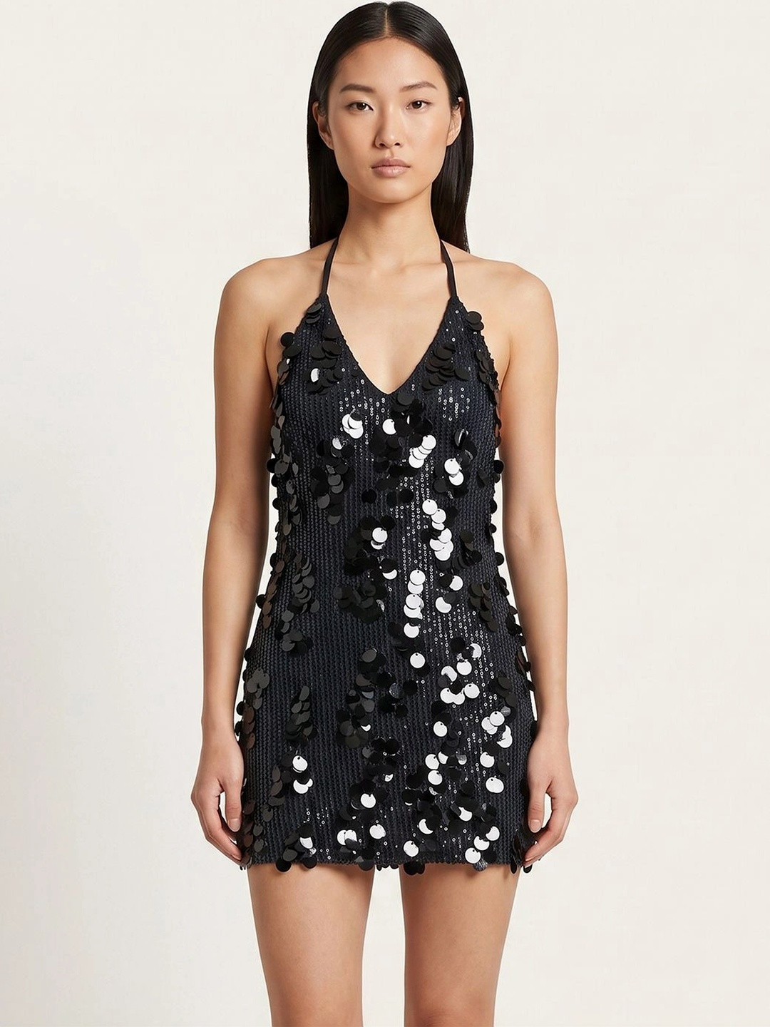 ATELIER REBEL Embellished Halter Neck A-Line Mini Dress