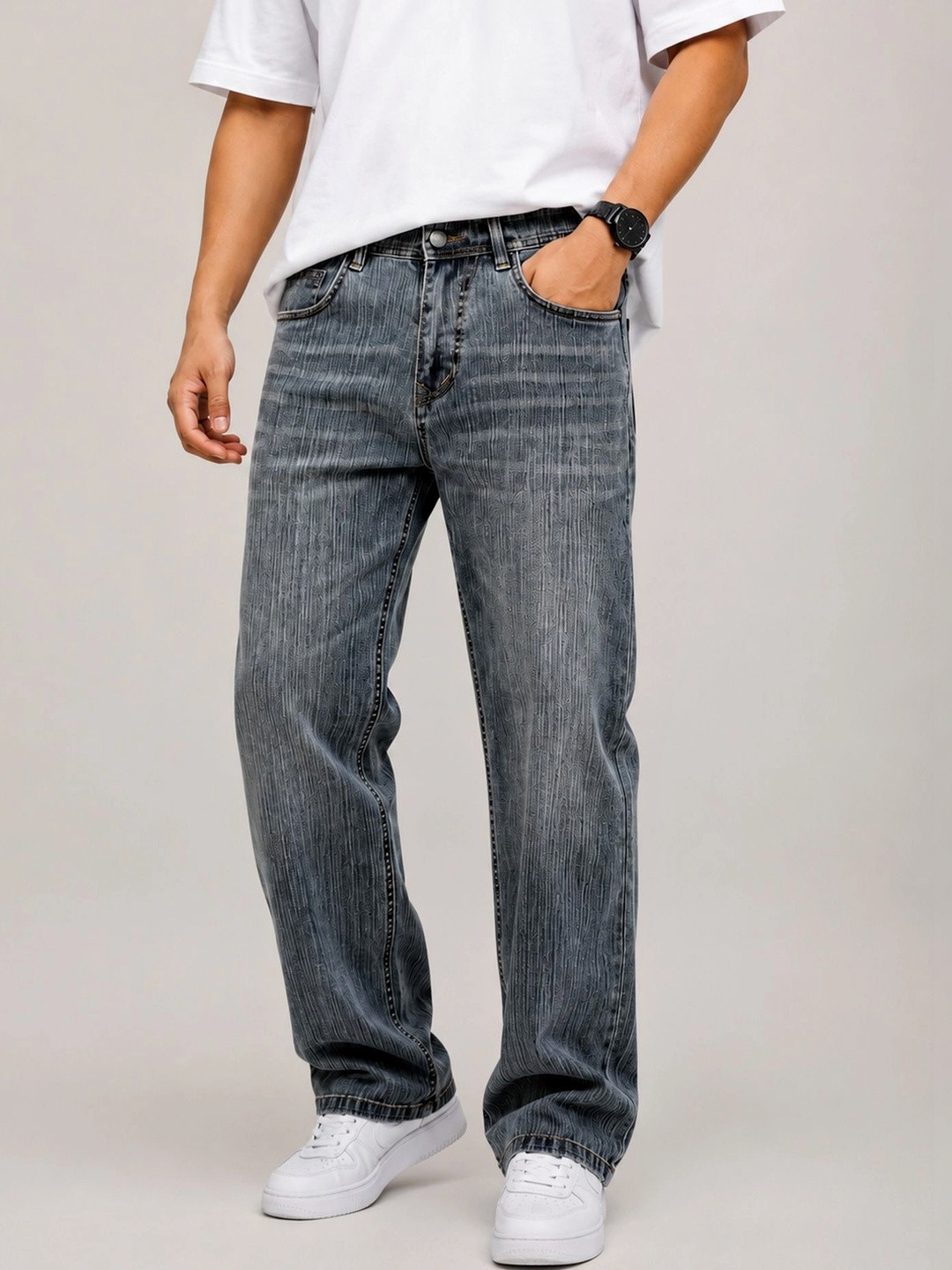 Denimora Men Straight Fit Mid-Rise Stretchable Jeans