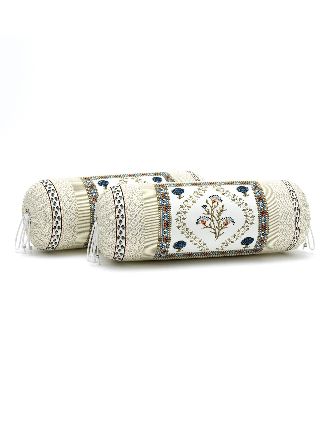 BLOCKS OF INDIA 2-Pcs Brown & Beige Printed Bolster Covers
