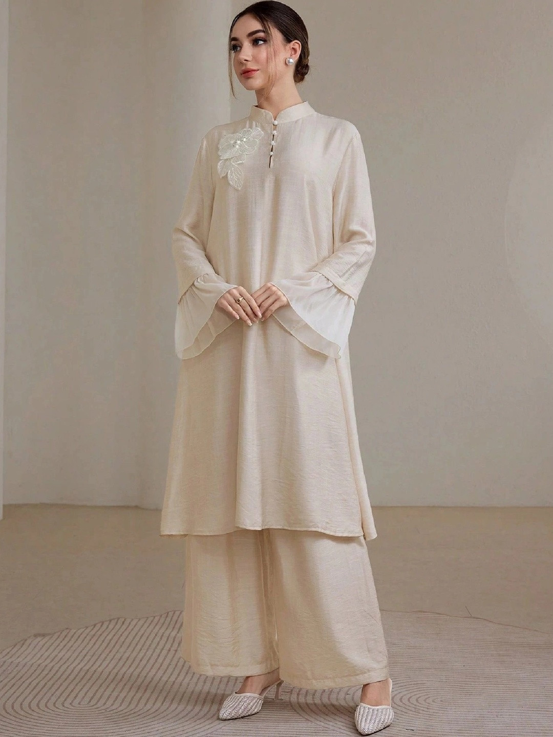 Milvia Ruffled Embroidered Tunic with Palazzos