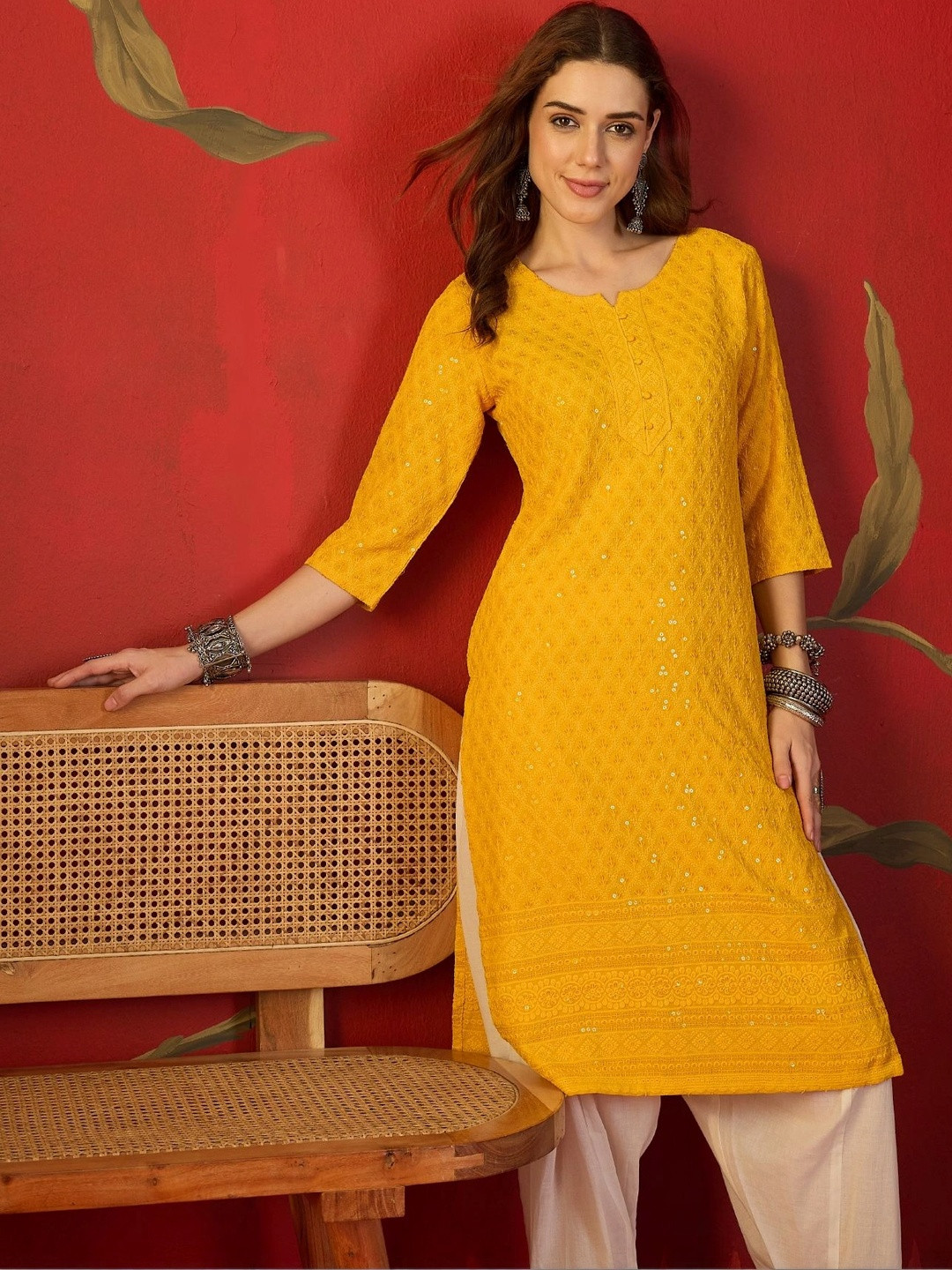 Sangria Women Embroidered Sequinned Kurta