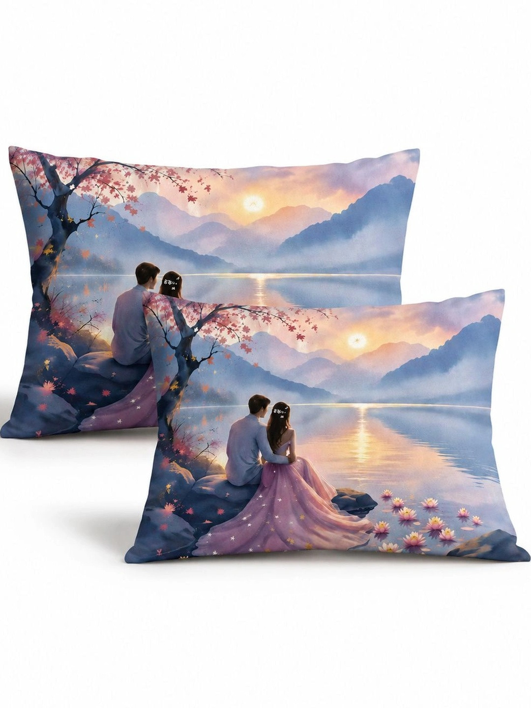 VAIKUNTH HOME Blue & Pink Floral 250 TC Bedsheet with 2 Pillow Covers