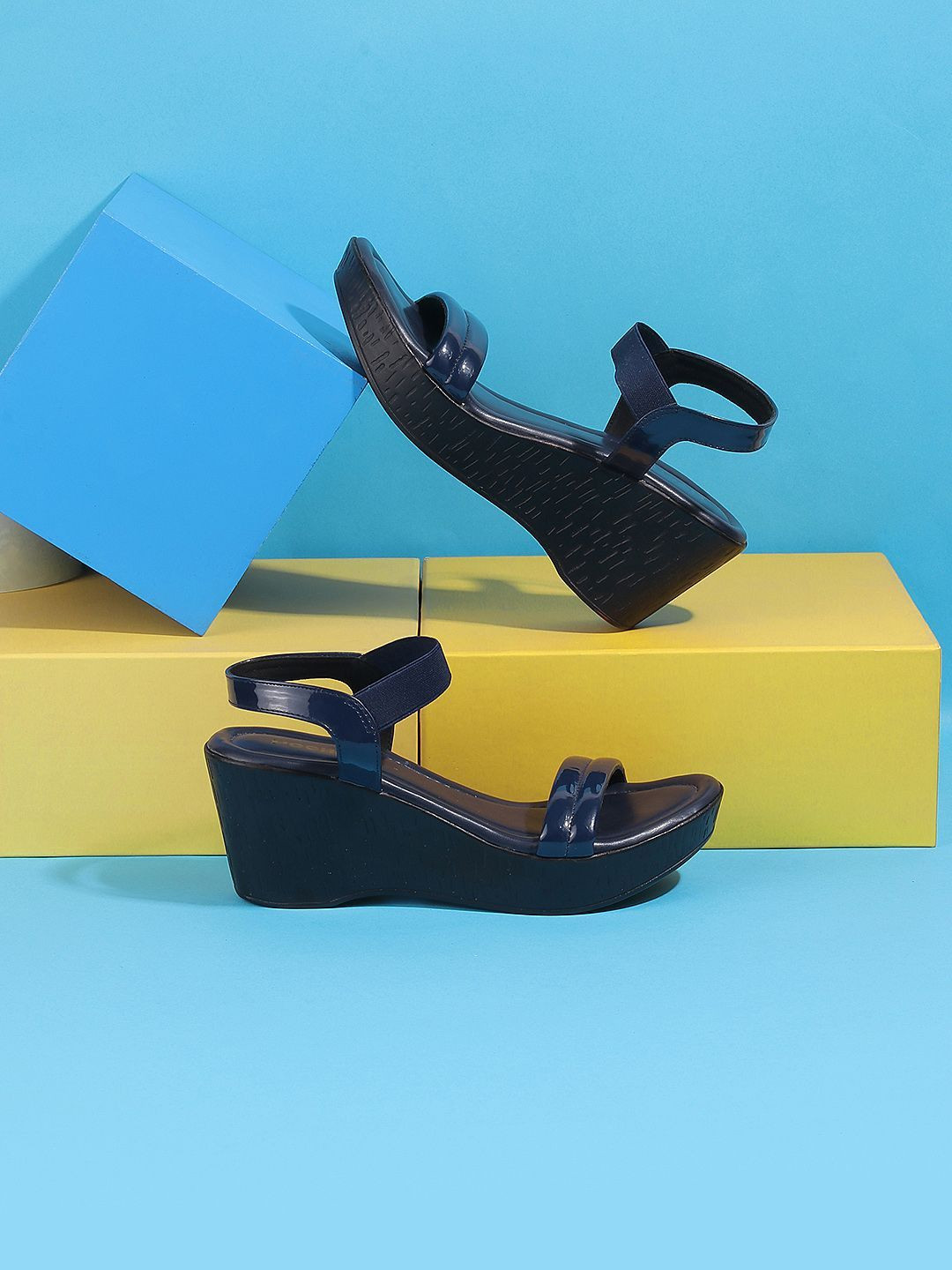 Mochi Womens Blue Wedge Heel Sandals