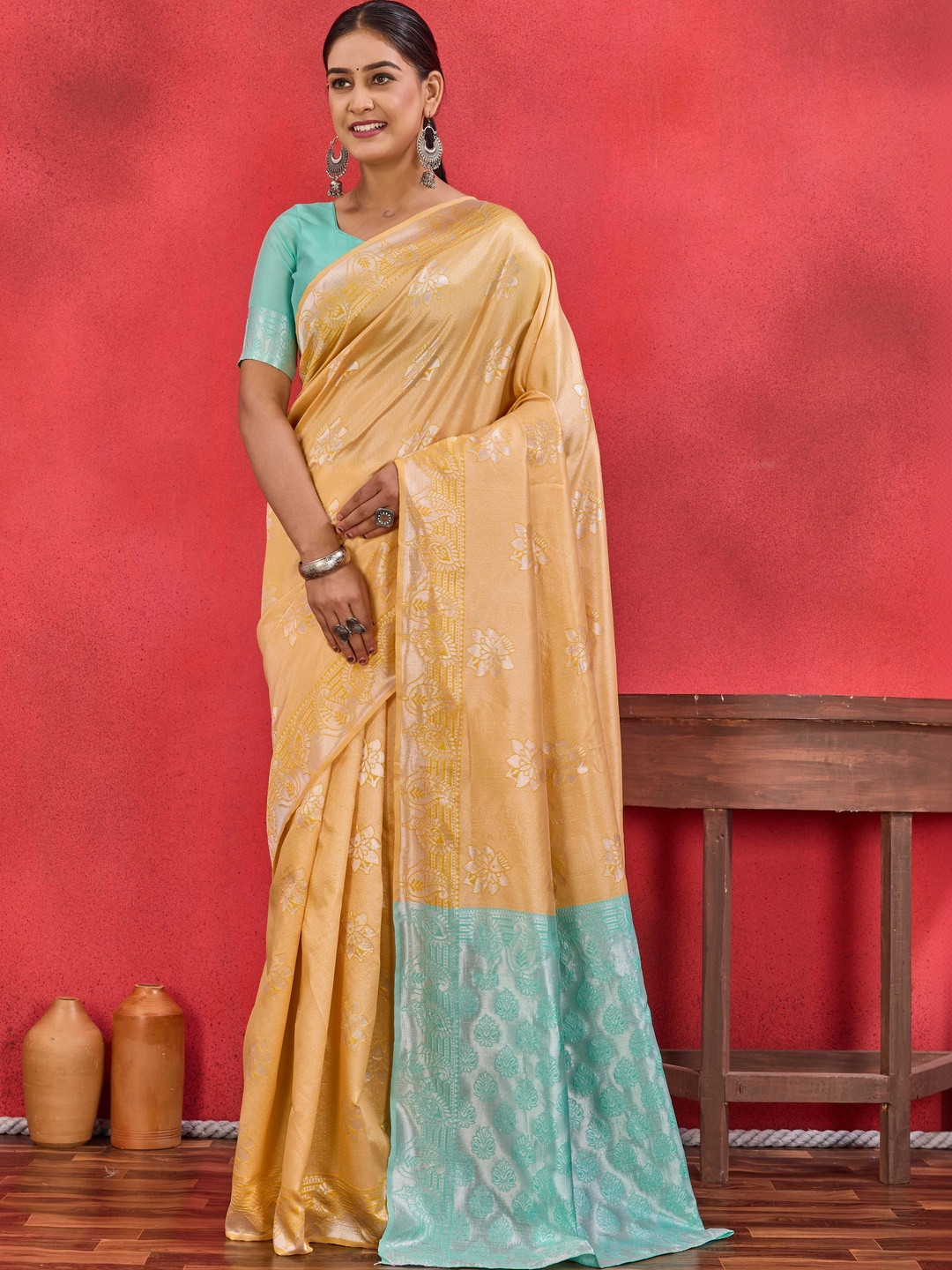 HERE&NOW Woven Design Zari Silk Cotton Banarasi Saree