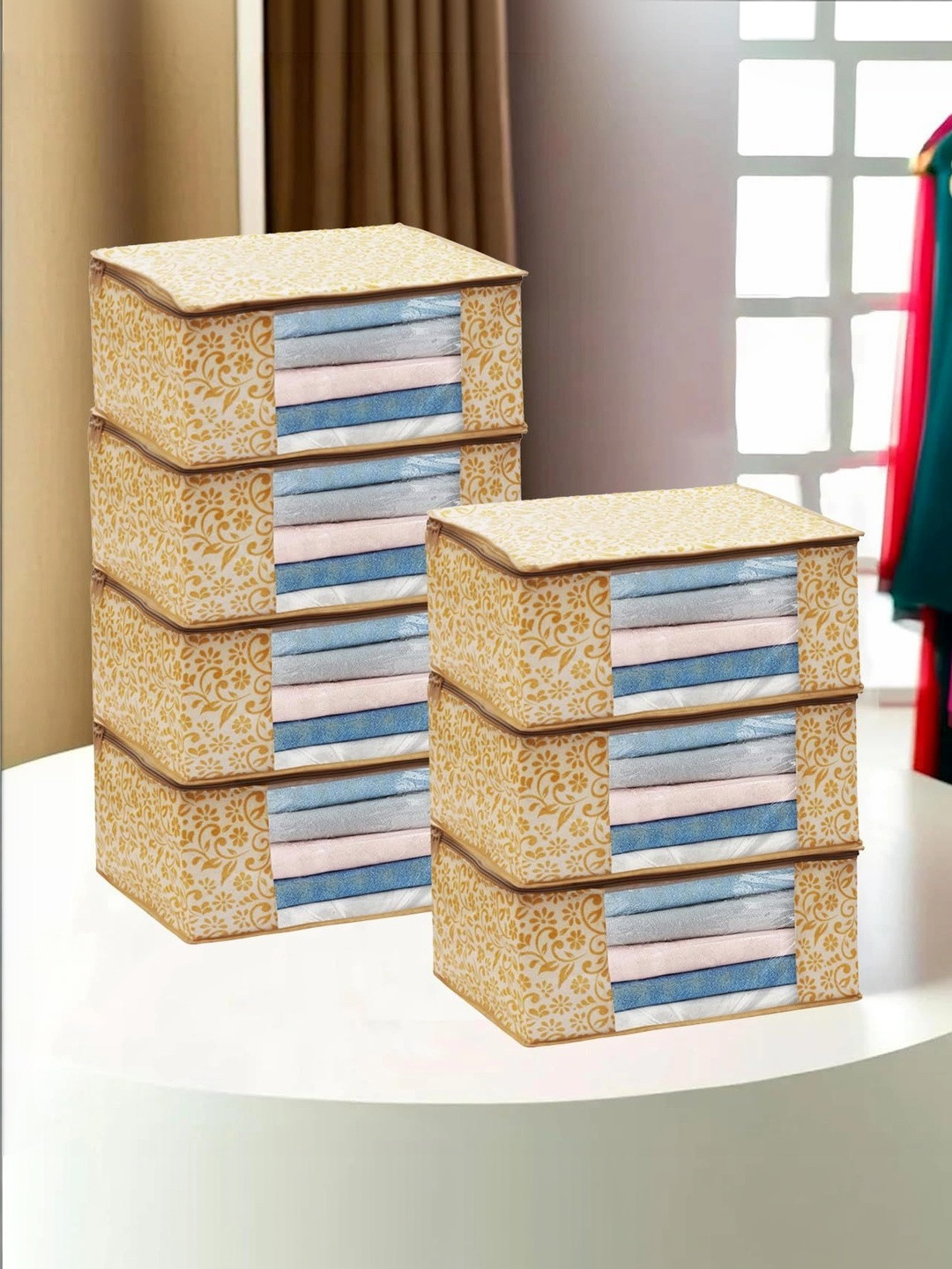 AARON INC Beige Set of 6 Reusable Multi-Utility Organisers
