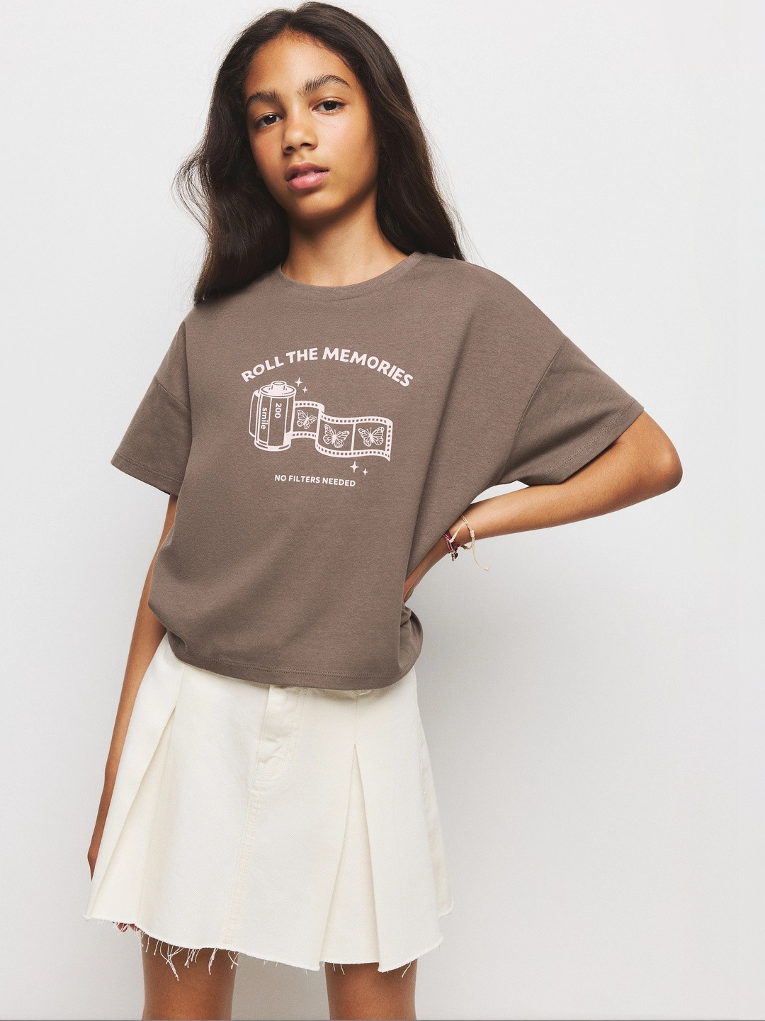 Girls Typography Printed Drop-Shoulder Sleeves Pure Cotton Relaxed T-shirt 6