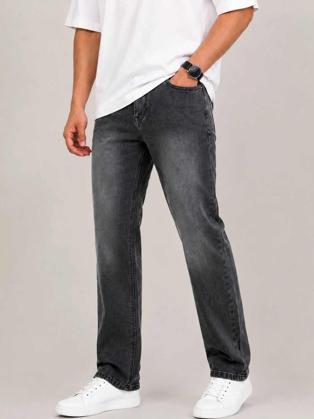 Denimora Men Straight Fit Mid-Rise Light Fade Stretchable Jeans