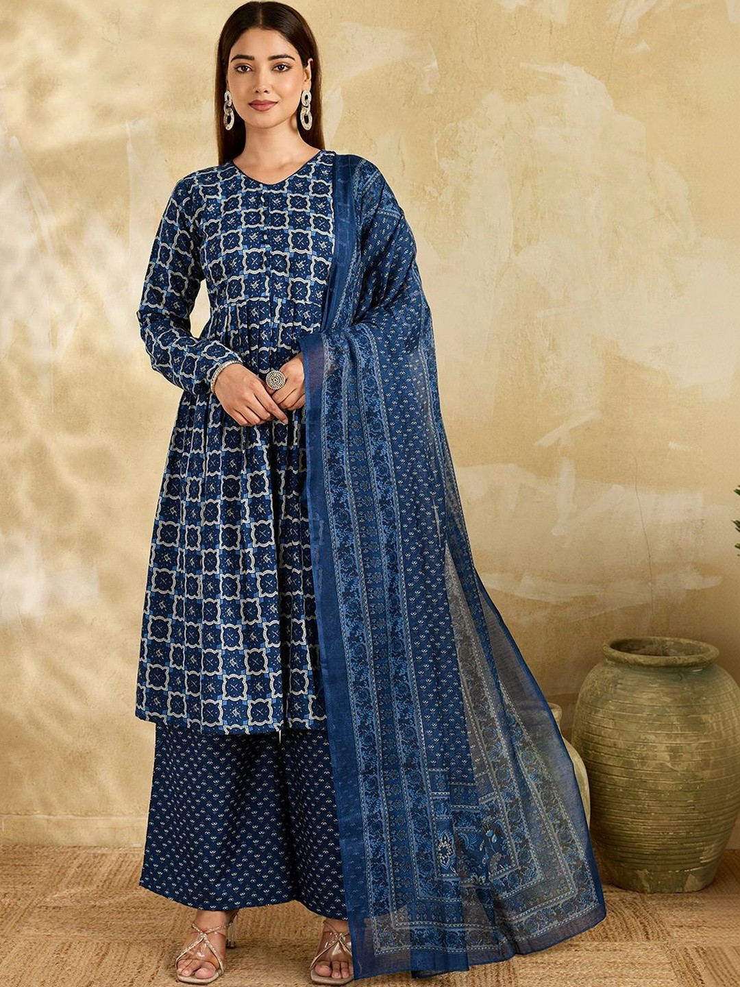 Chhipa Prints Women Ethnic Motifs Printed Angrakha Kurta with Palazzos & With Dupatta
