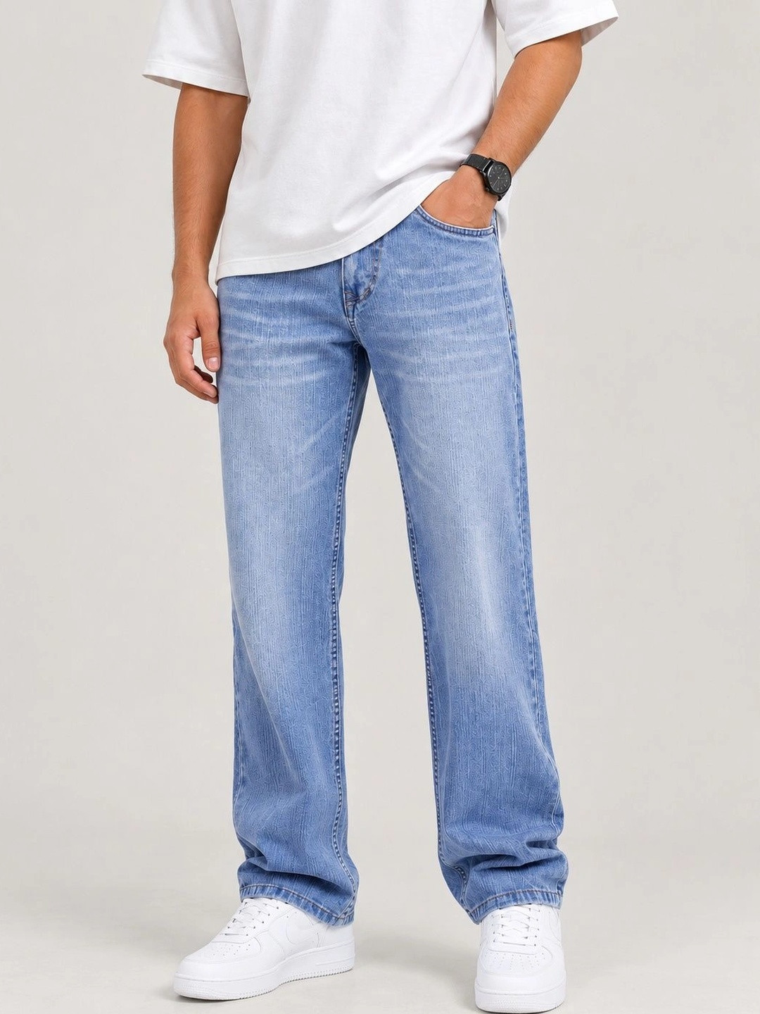 Denimora Men Straight Fit Mid-Rise Stretchable Jeans