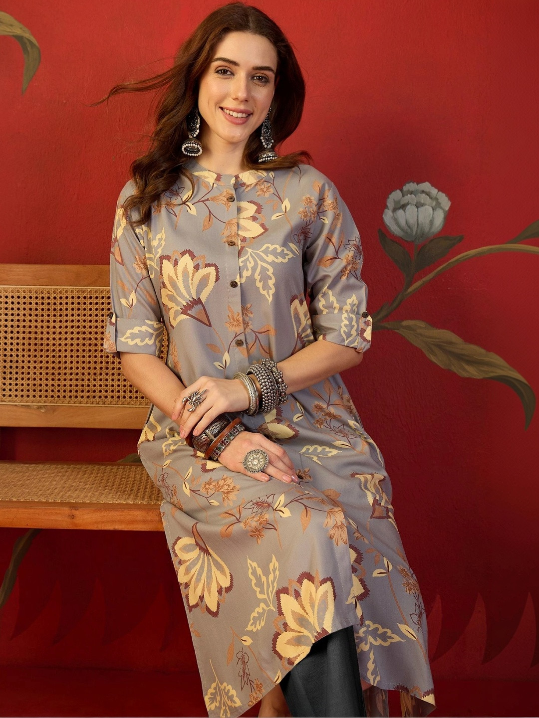 Sangria Women Floral Printed Indie Florals Kurta