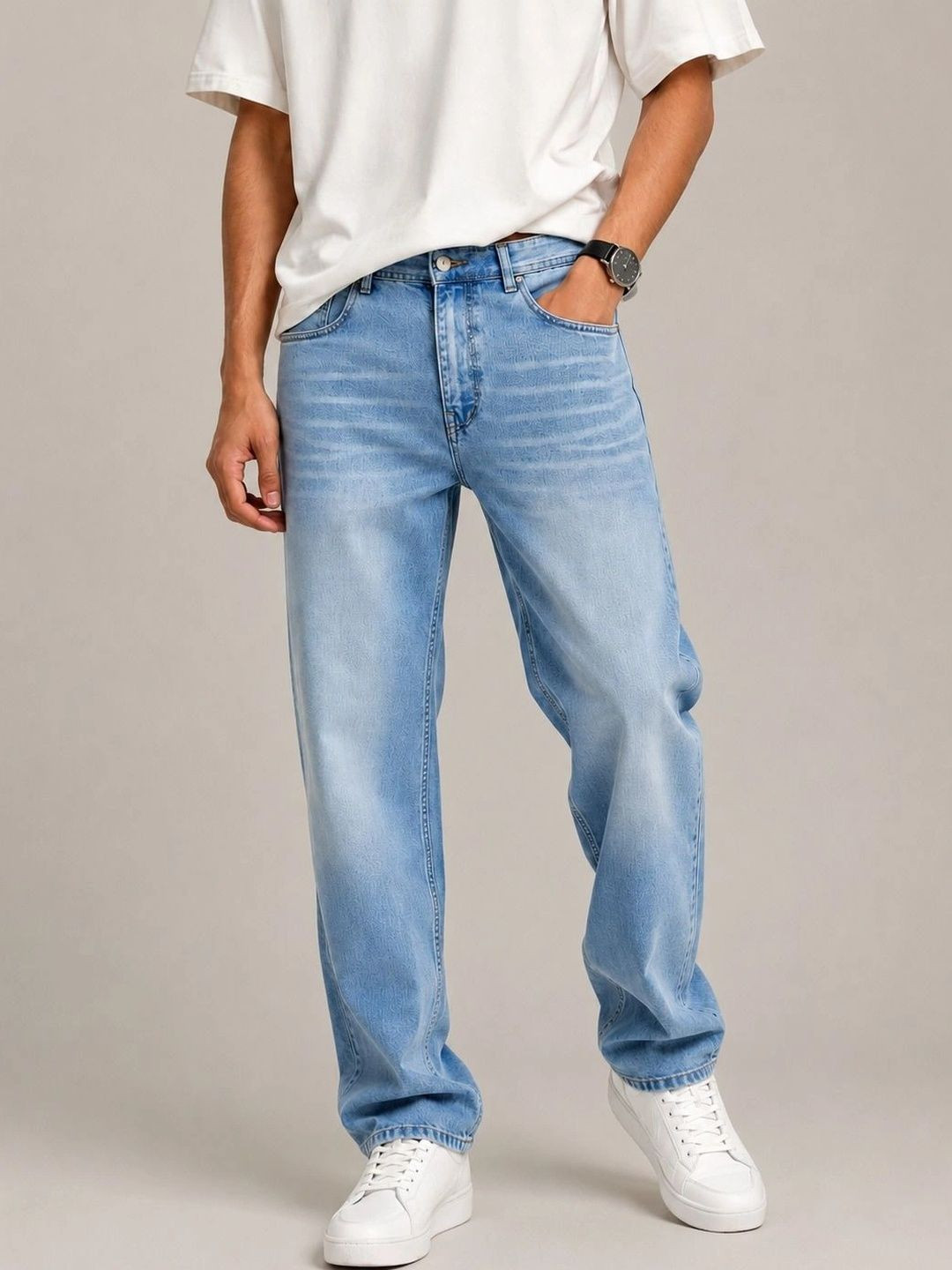Denimora Men Straight Fit Mid-Rise Stretchable Jeans