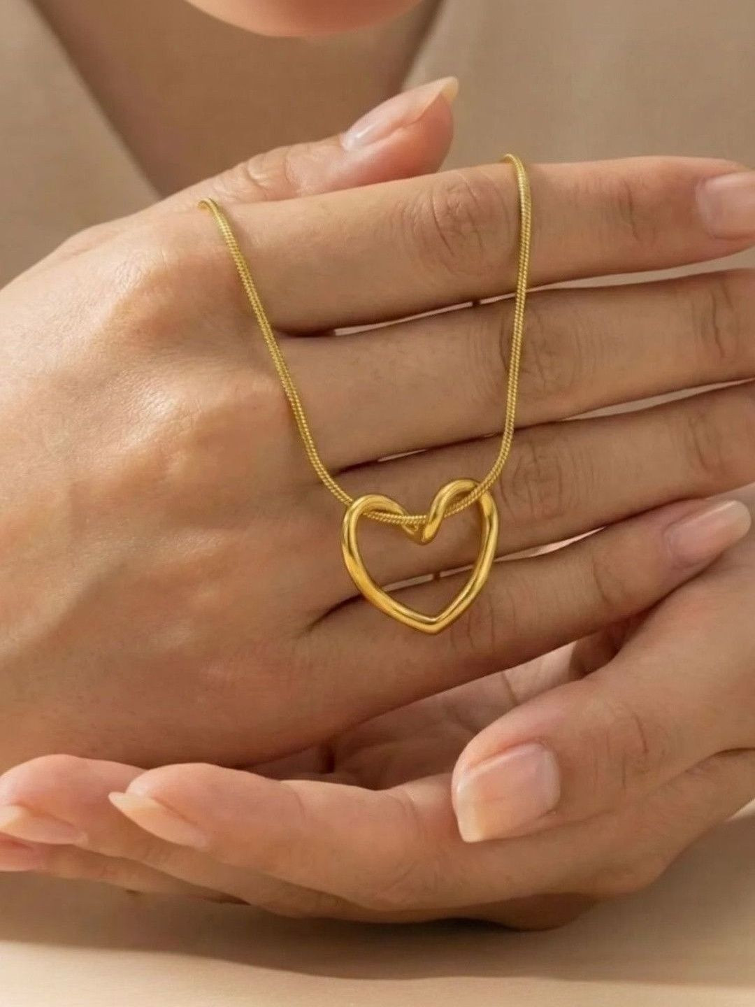 JYARSH Women Gold Plated Anti-Tarnish Stainless Steel Love Heart Chain Pendant Necklace