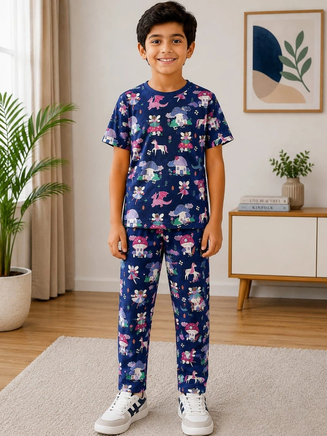 SKIIN BY TIBER Boys Conversational Printed Round Neck Pure Cotton Night suit