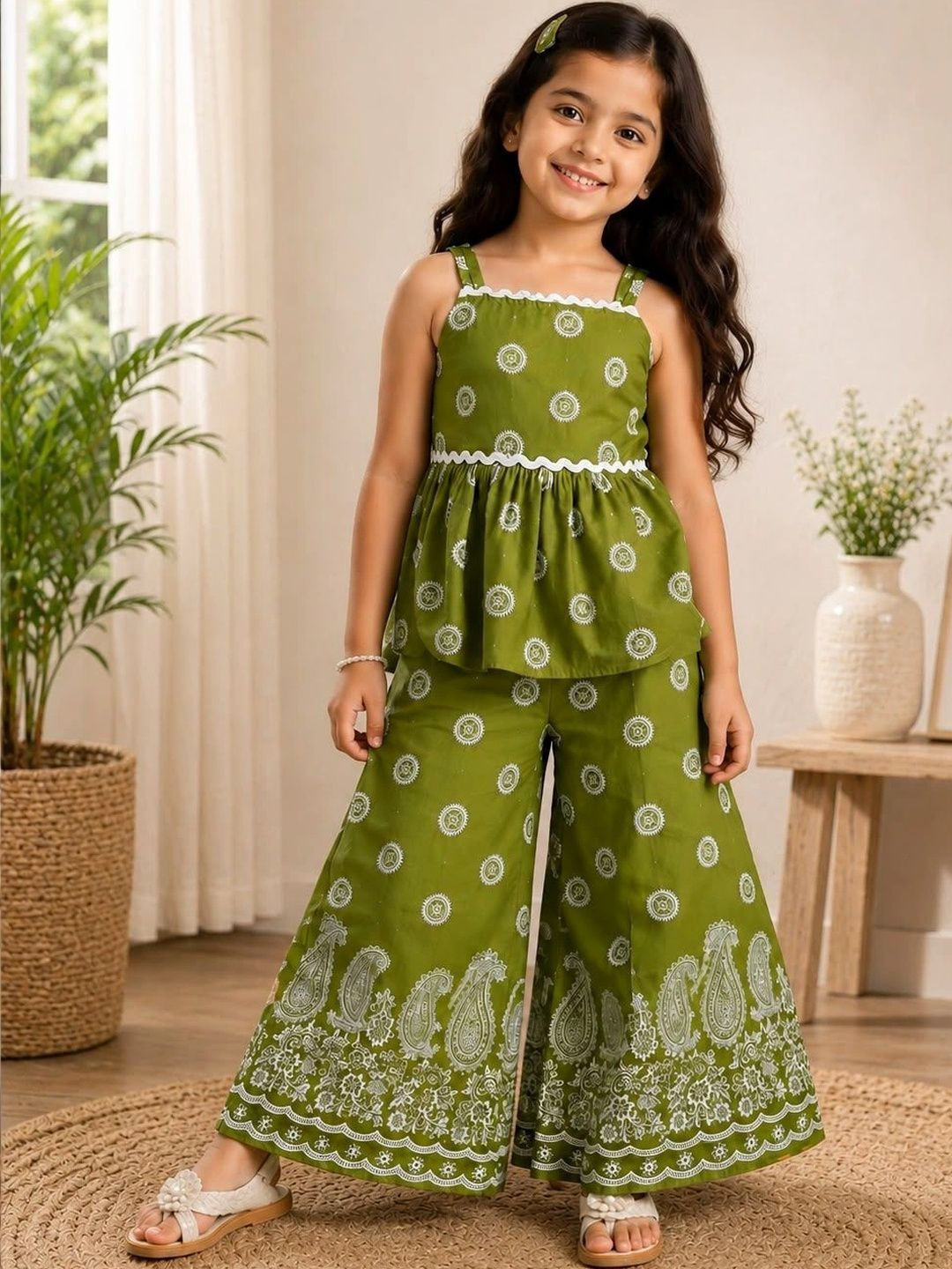 BAAQI Girls Printed Top with Palazzos