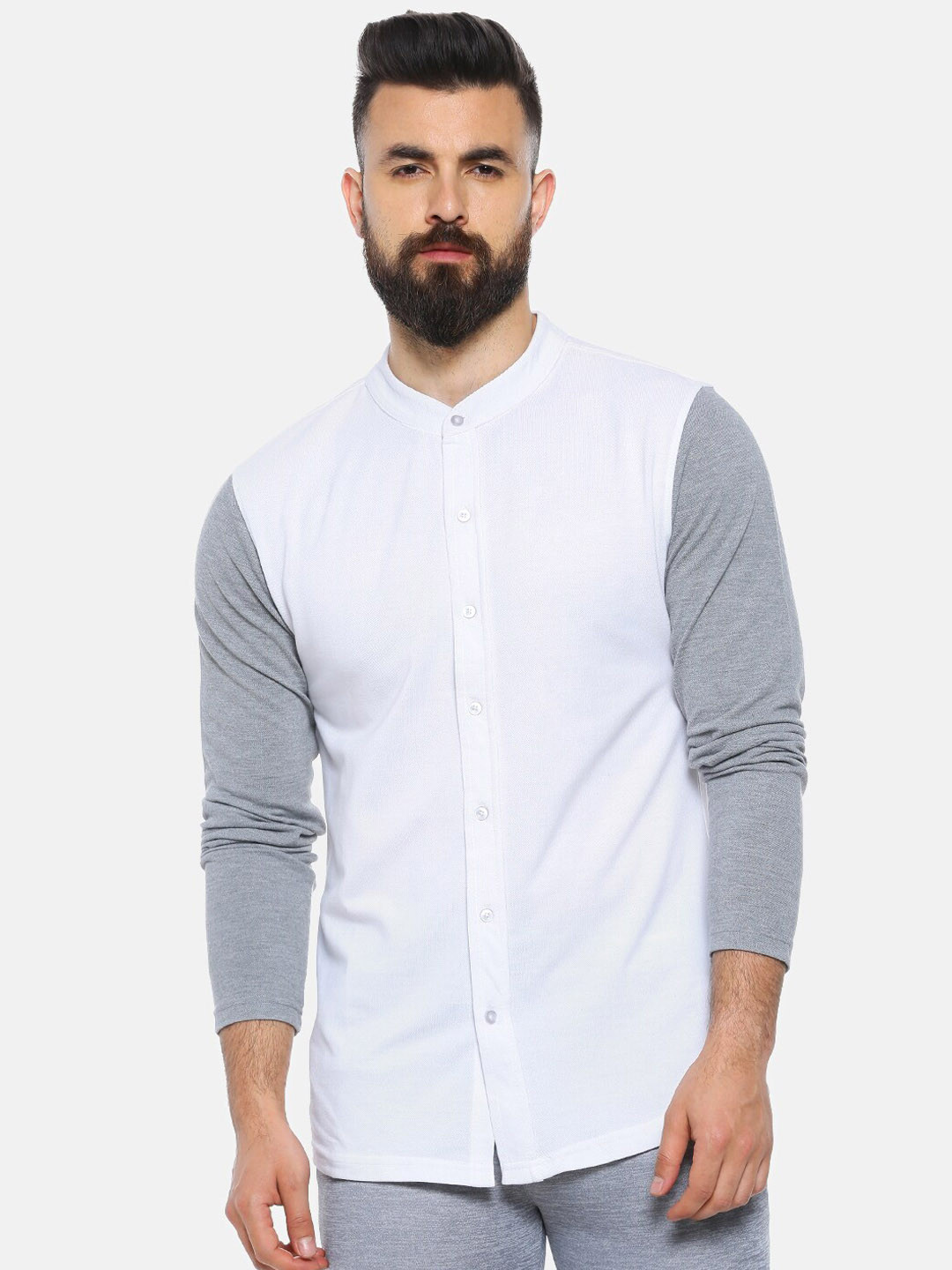 CAHOOT Men White & Grey Regular Fit Solid Casual Shirt