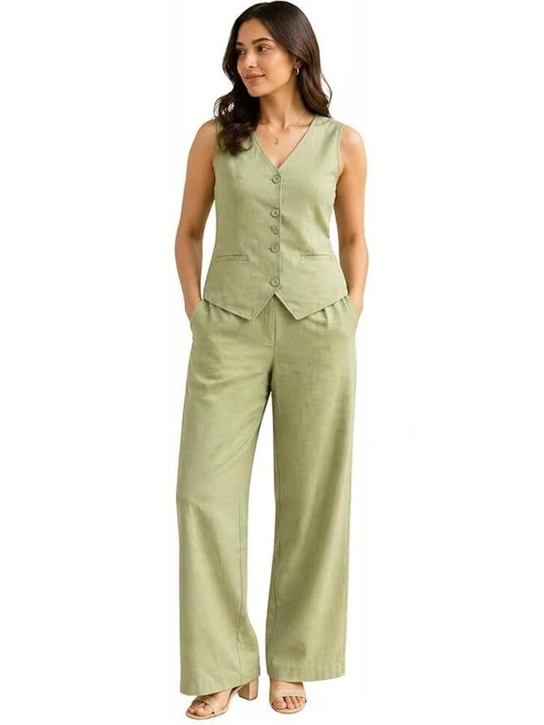 kapsmaa Creation Cotton Solid Vest Top with Trousers