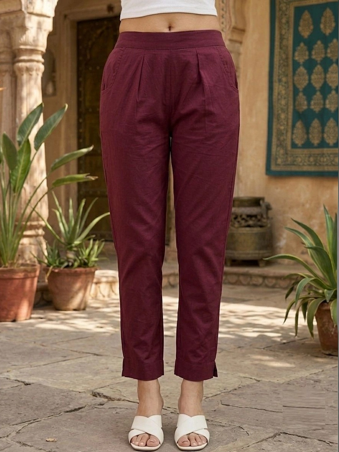 Shree Ji Women Tailored Easy Wash Pleated Trousers