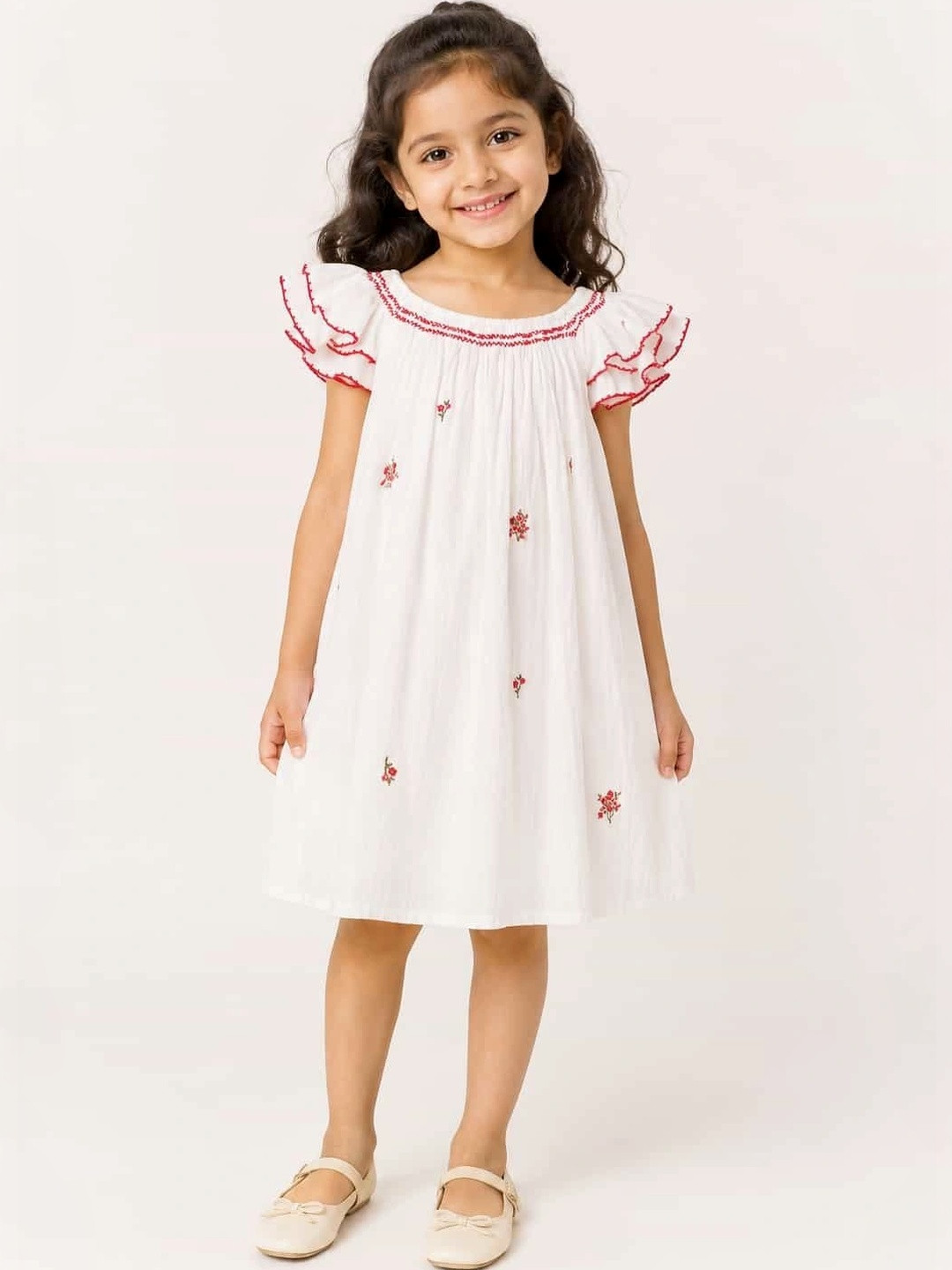 The Little Trunk Girls Floral Flared Sleeve A-Line Casual Dress