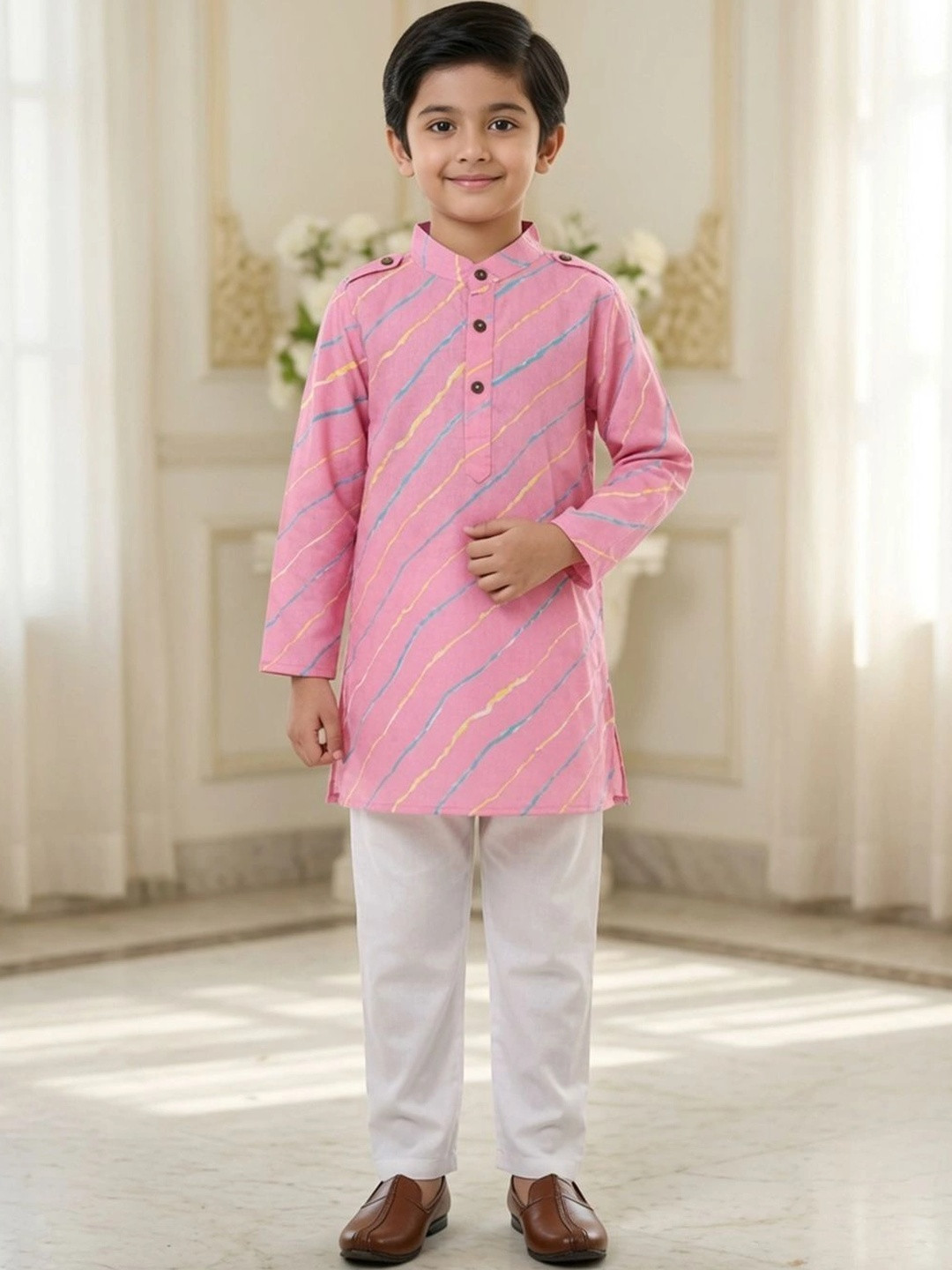 Cutiekins Boys Leheriya Printed Regular Kurta with Trousers