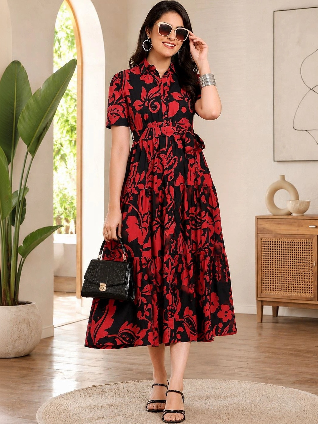 Manqsh by Claura Print Fit & Flare Midi Dress