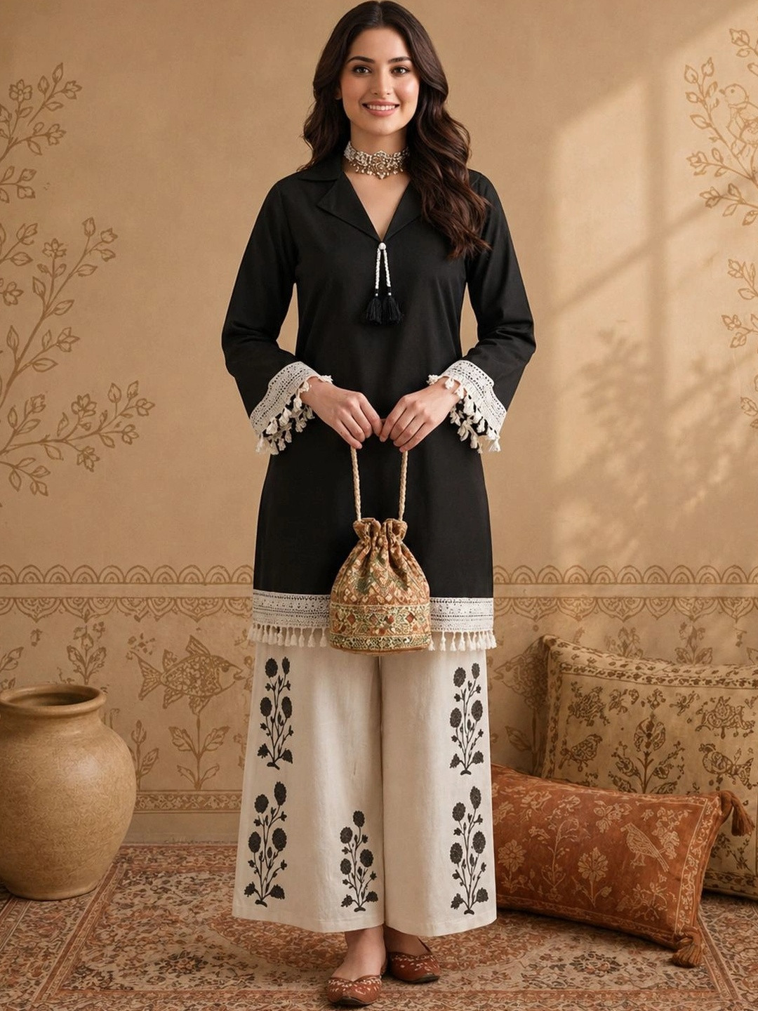 Anouk Women Floral Regular Pure Cotton Kurta with Palazzos