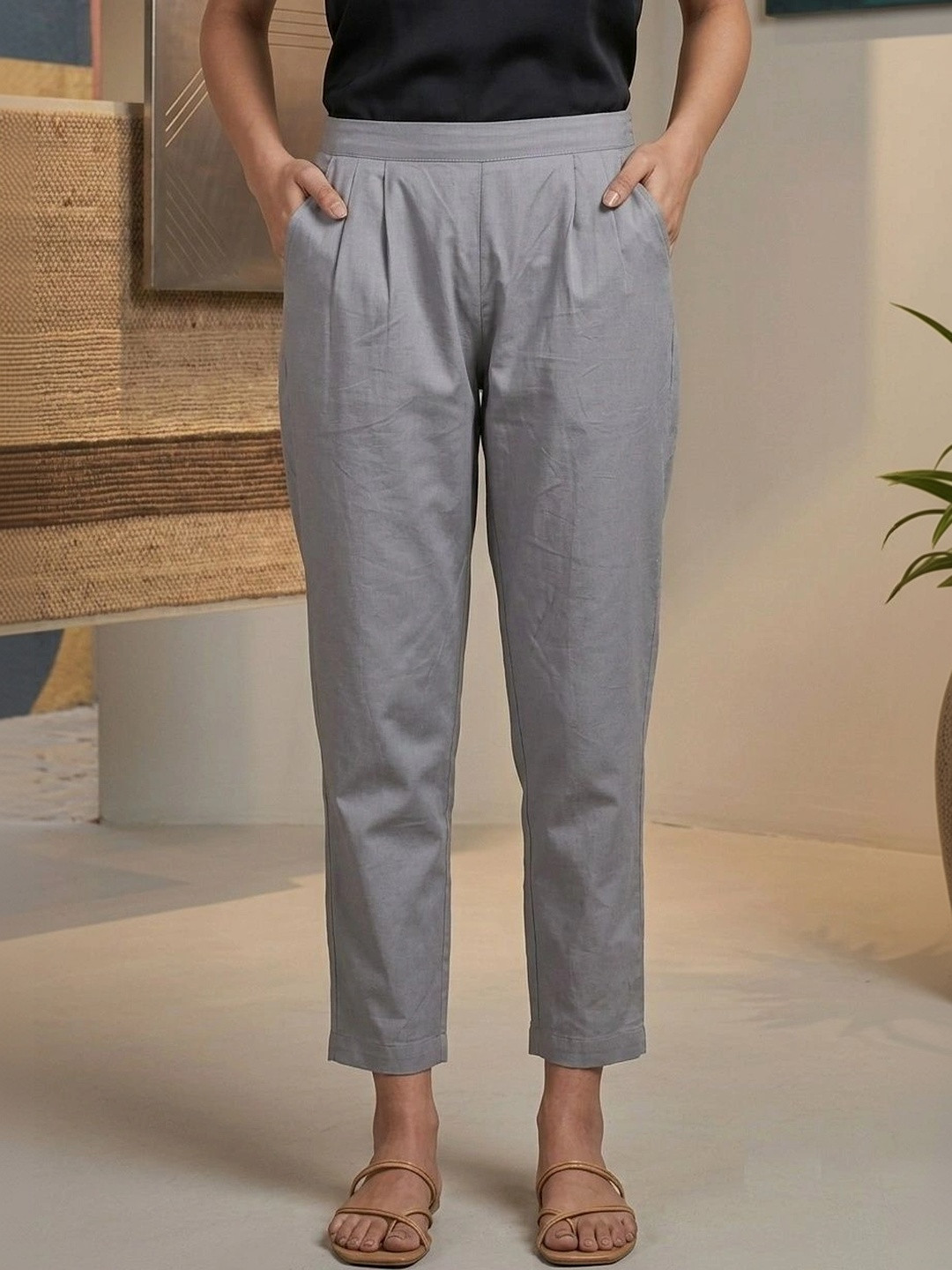 Shree Ji Women Tailored Easy Wash Pleated Trousers