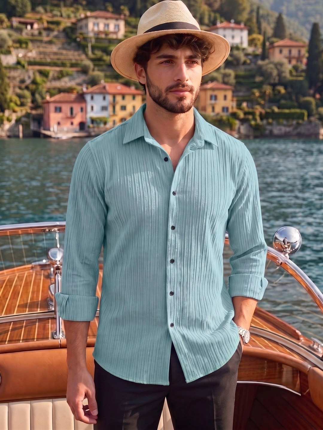 FINIVO FASHION Men Comfort Spread Collar Long Sleeves Regular Fit Cotton Casual Shirt