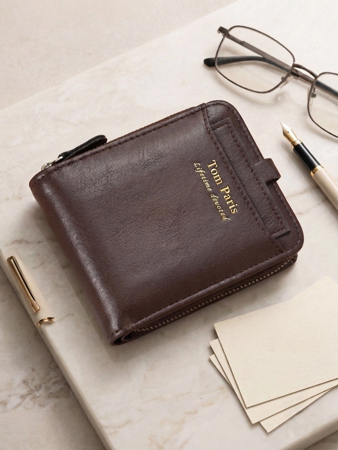 TomParis Men PU Zip Around Wallet