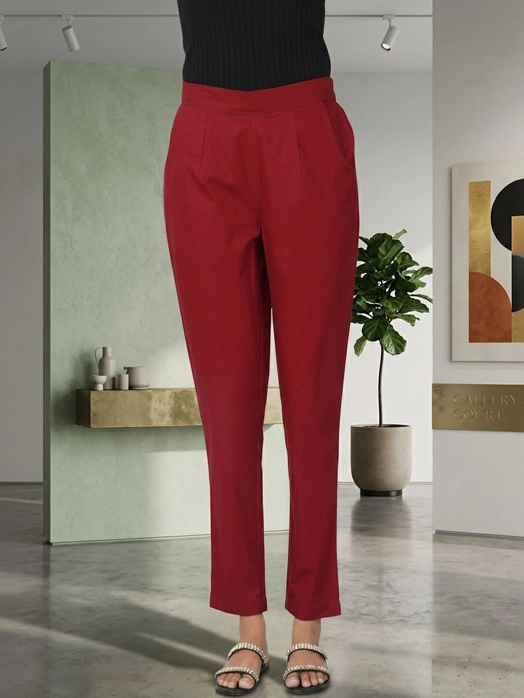Shree Ji Women Tailored Easy Wash Pleated Trousers