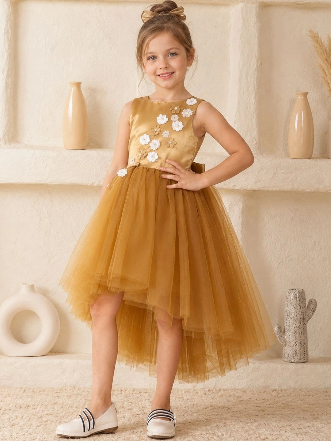 Toy Balloon kids Girls Self Design Round Neck Applique Fit & Flare Maxi Dress