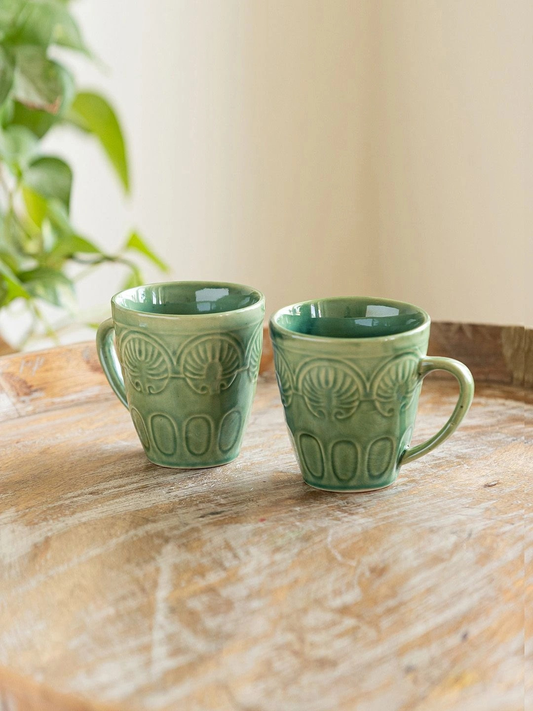 ExclusiveLane Set of 2 Hand Glazed Peacock Pride Ceramic Tea & Coffee