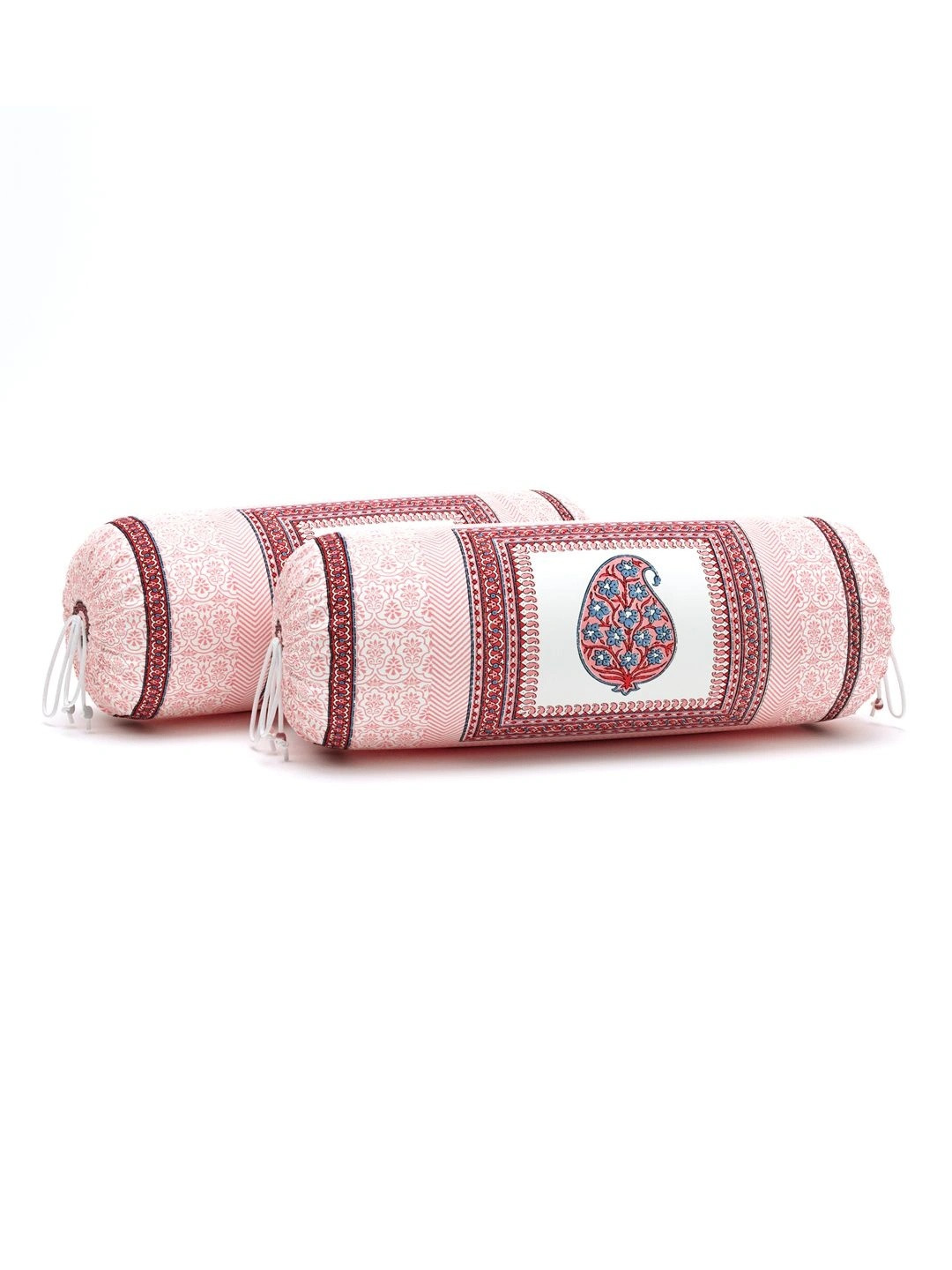 BLOCKS OF INDIA 2-Pcs Pink & Red Printed Bolster Covers
