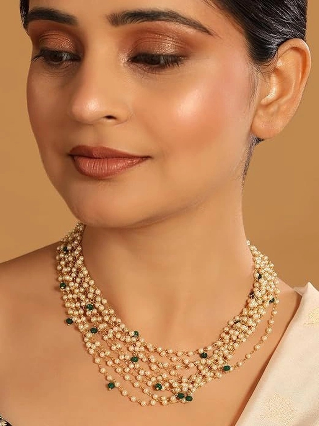 Nuyug 22K Gold-Plated Multiple Pearl Strings Layered Necklace