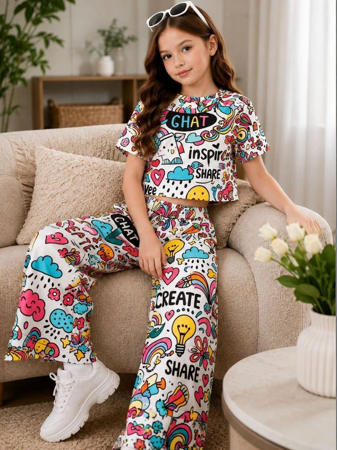 STINITY Cotton Printed Top with Palazzos