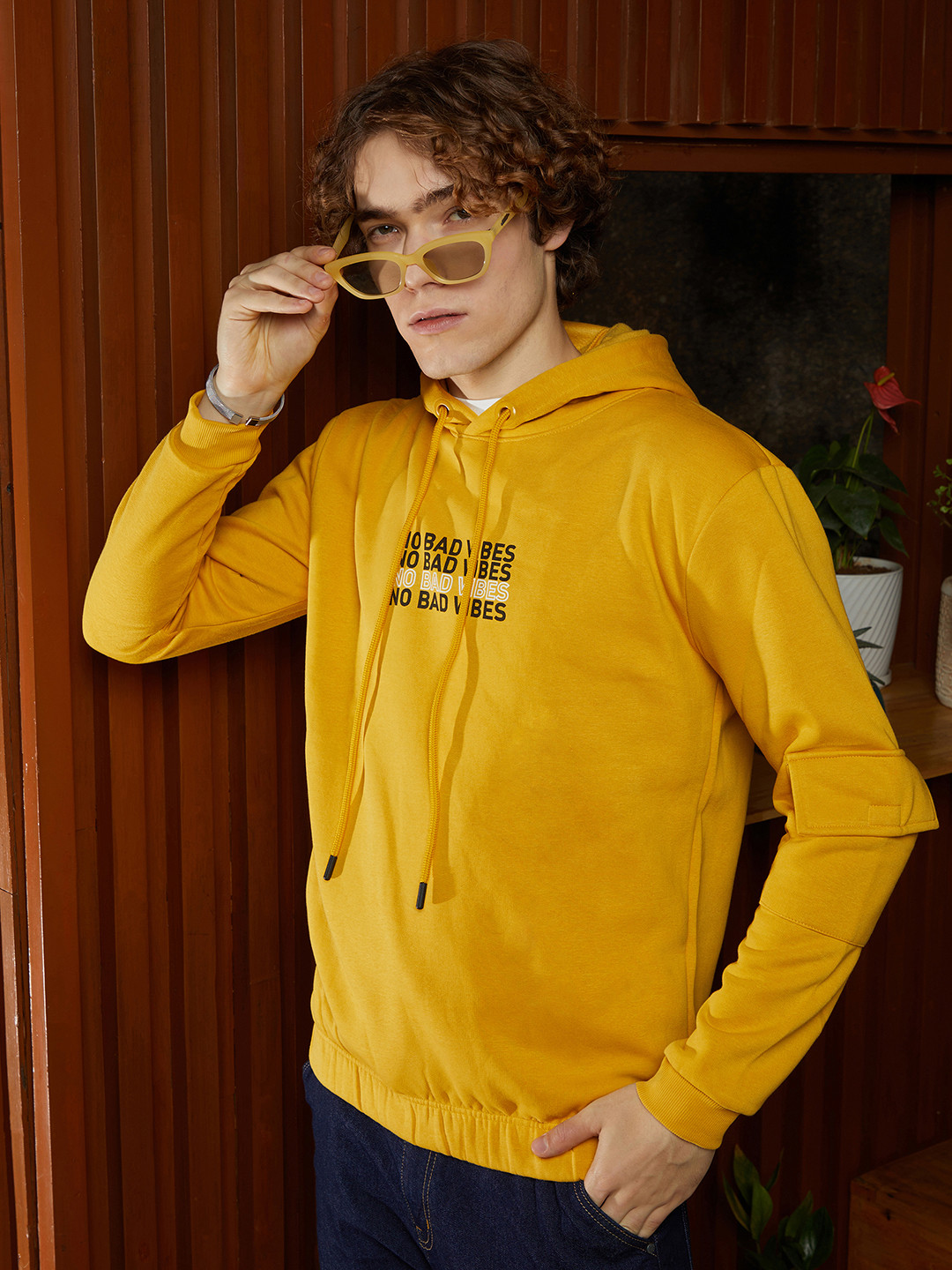 CAHOOT Men Cotton Typography Printed Hooded Long Sleeves Pullover Sweatshirt