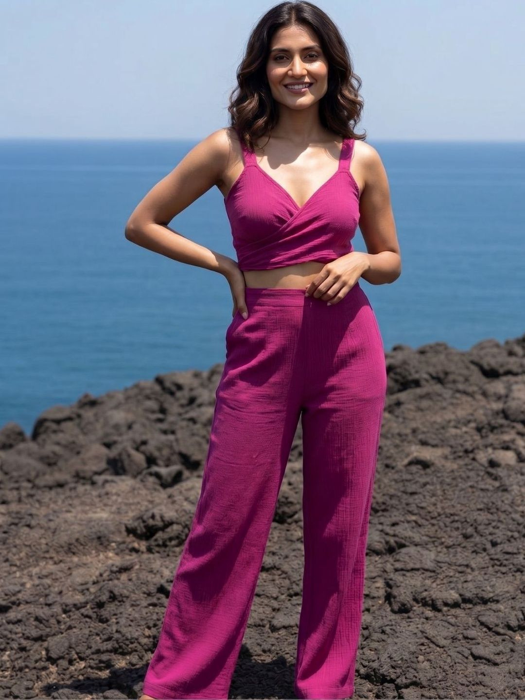 Aoba Wrap Crop Top & Wide-Leg Co-Ord Set