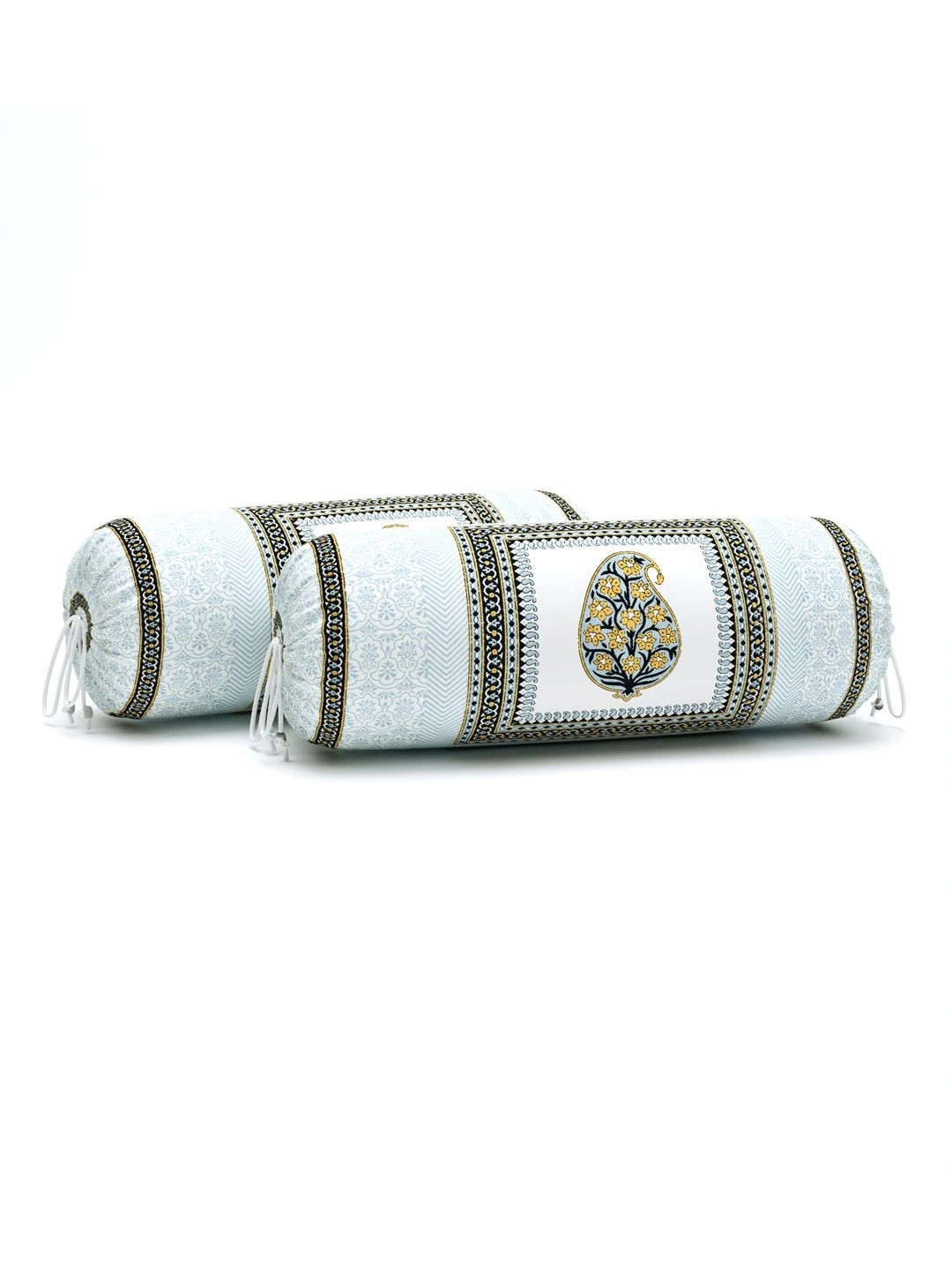 BLOCKS OF INDIA 2-Pcs Blue & Black Printed Bolster Covers