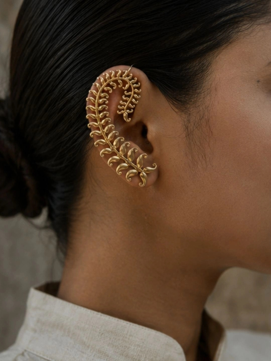 CINNABAR Leaf Shaped Ear Cuff Earrings