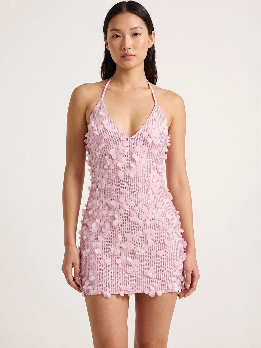 ATELIER REBEL Embellished Halter Neck Bodycon Mini Dress