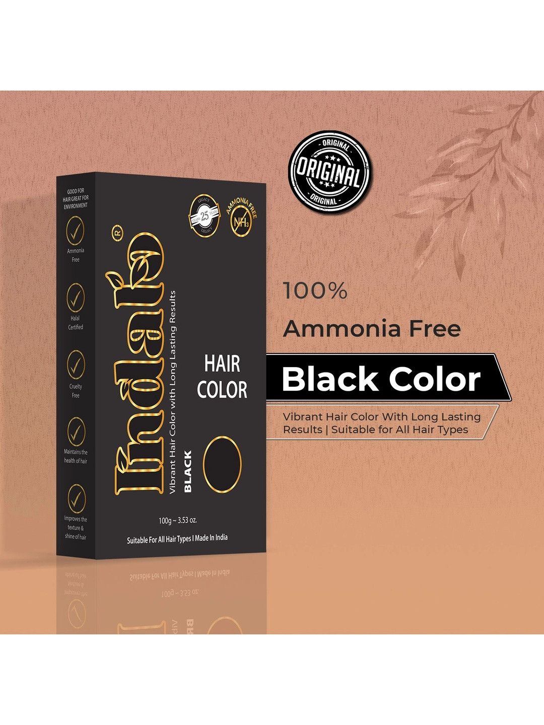 INDALO Ammonia-Free Vibrant Hair Color with Natural Ingredients 100g - Black