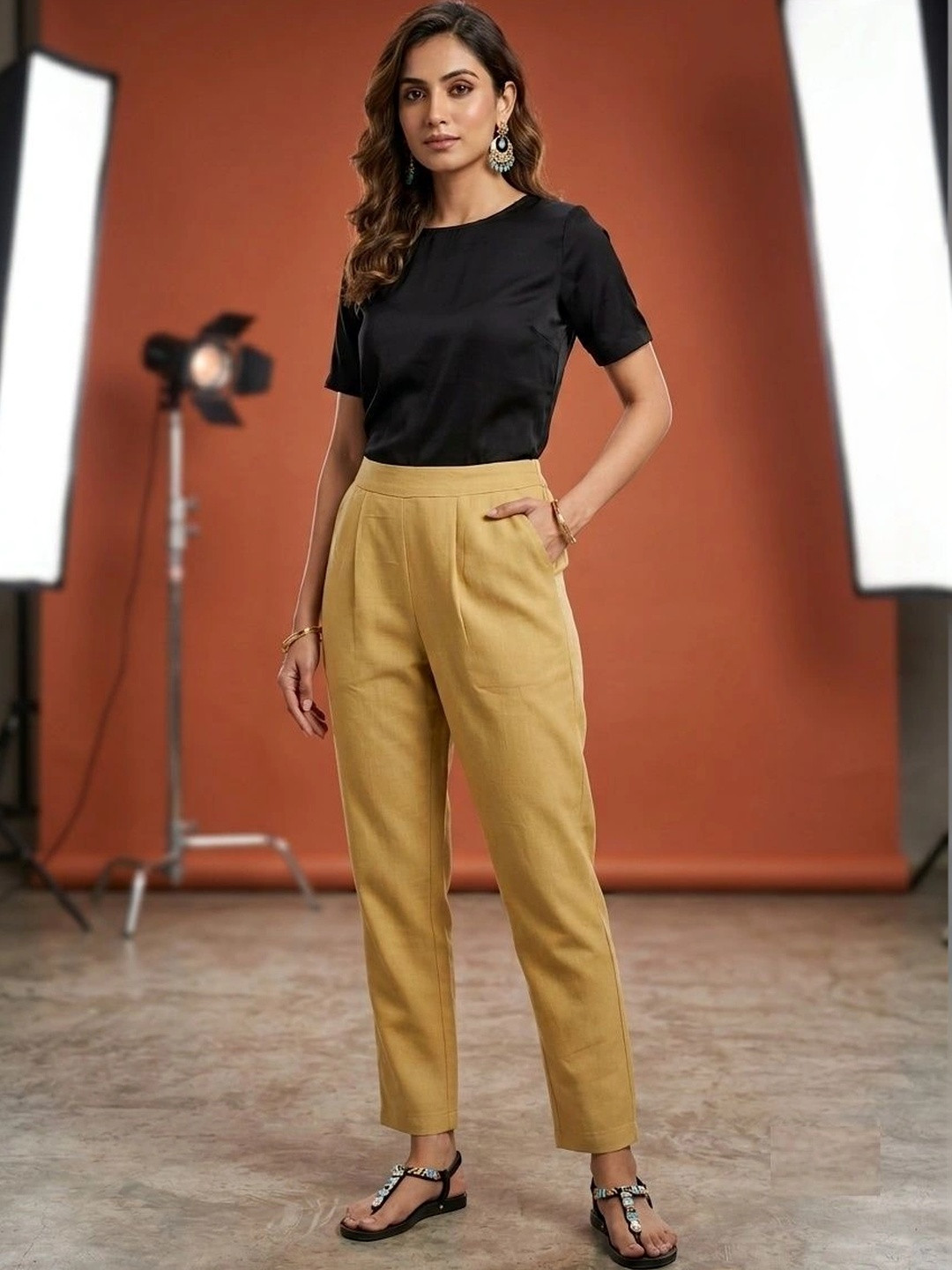 Shree Ji Women Tailored Easy Wash Pleated Trousers
