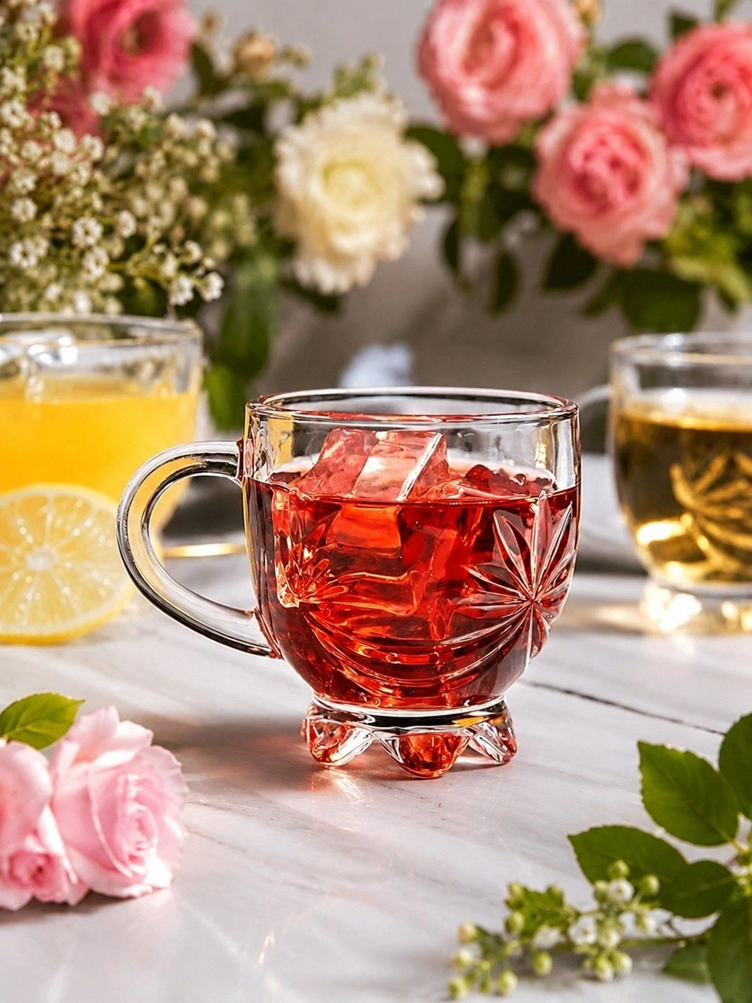 PrimeWorld Transparent Textured Glass Transparent Cups Set of Cups and Mugs