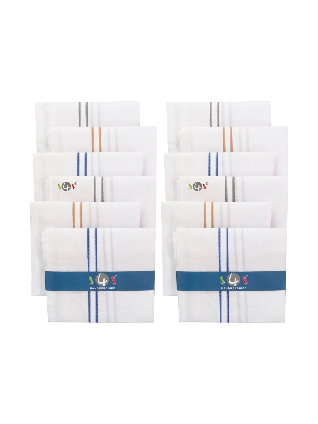 S4S Set of 12 Striped Pure Cotton Handkerchief
