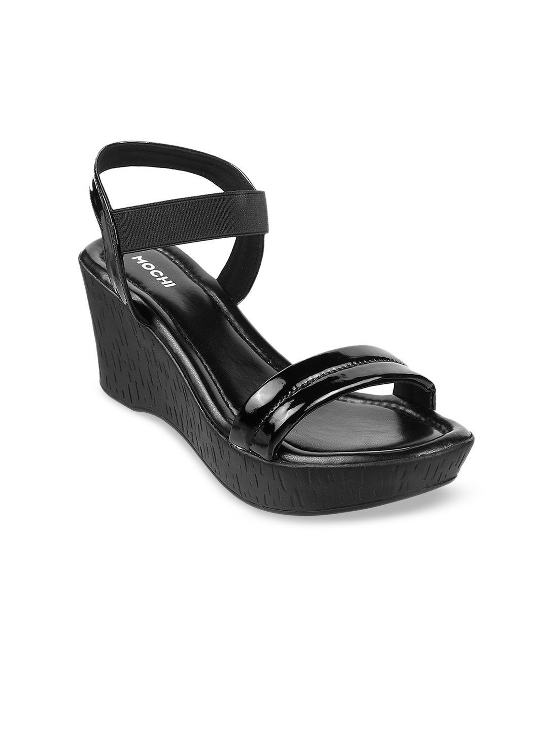 Mochi Womens Black Wedge Heel Sandals