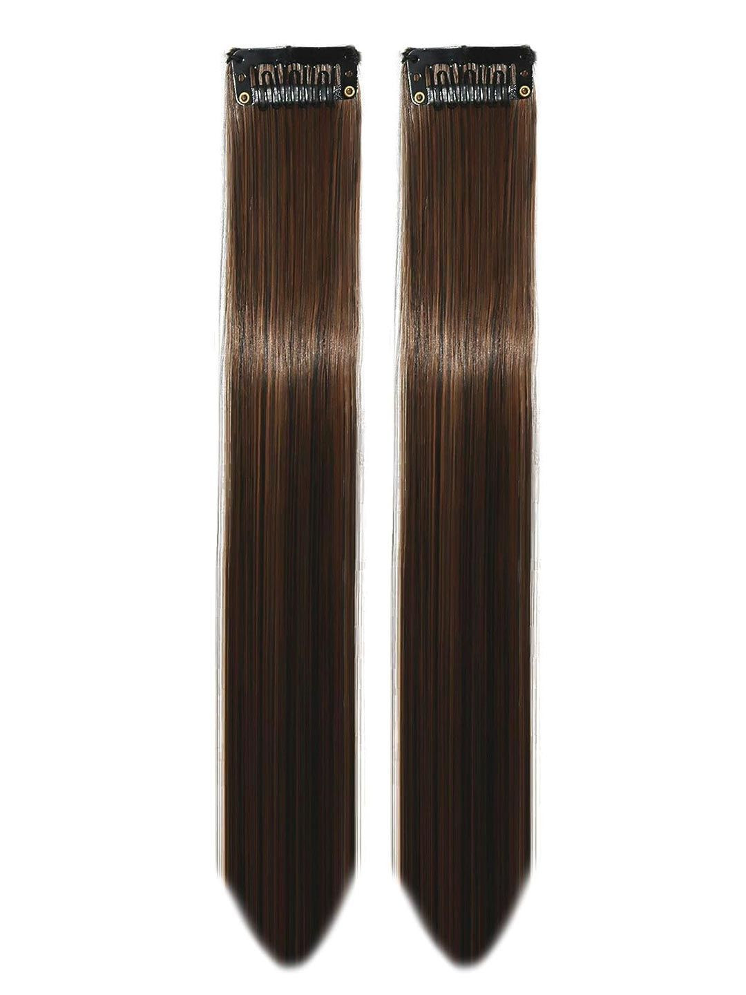 RITZKART Set Of 2 Clip In Straight Hair Streaks - Black With Golden Highlight  20 Inch