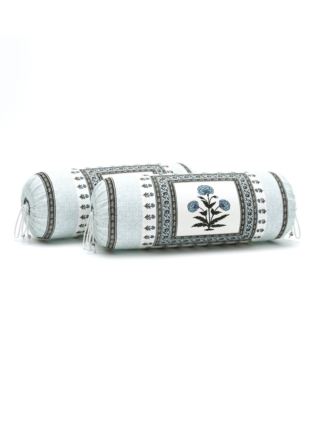 BLOCKS OF INDIA 2-Pcs Grey & Black Printed Bolster Covers
