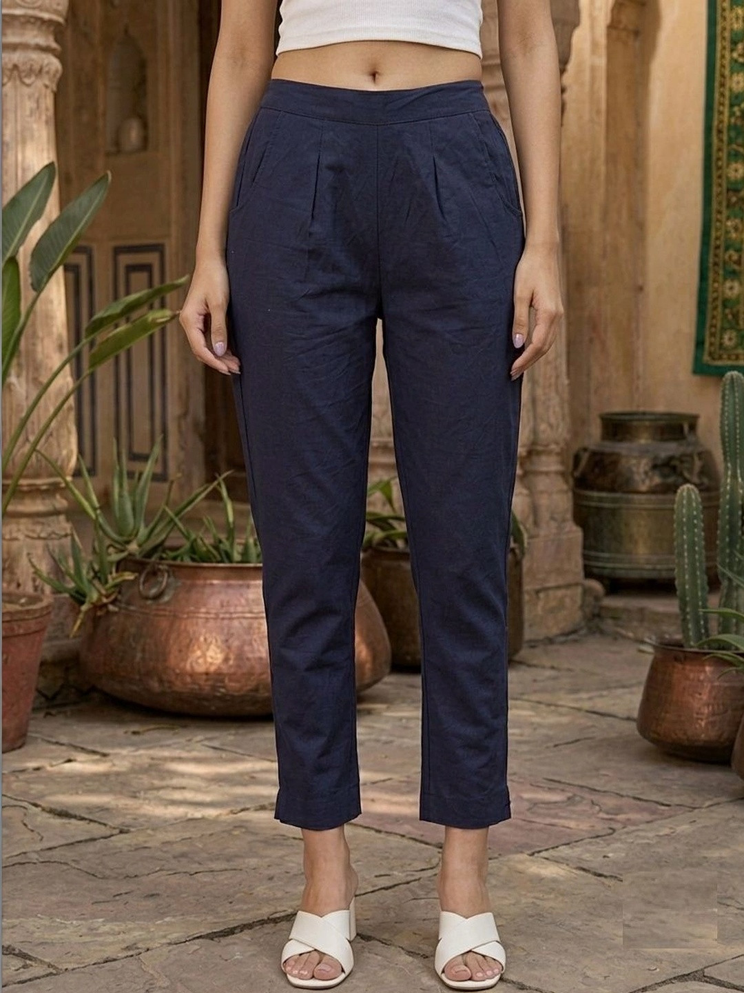 Shree Ji Women Tailored Easy Wash Pleated Trousers